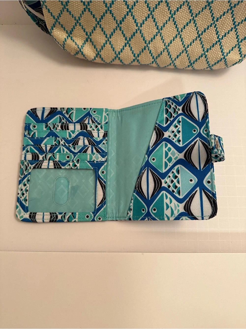Vera Bradley Blue Teal Patterned Fish Crossbody Bag with Matching Wallet